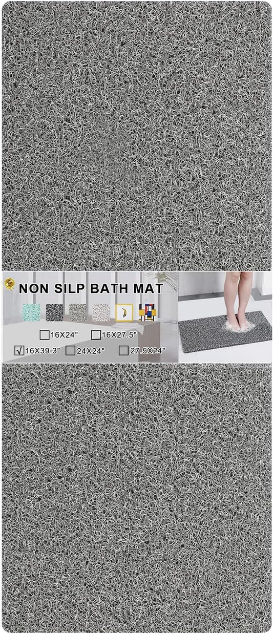 Nonslip Bathtub Mat, Anti Slip Bath Mat 0.6" Extra Thick, Quick Dry Bath Tub Anti Slip Shower Mat, Loofah Non-Slip Bath Mat for Tub Bathroom Pool Kitchen Entryway Home Hotel(Grey 16x39)