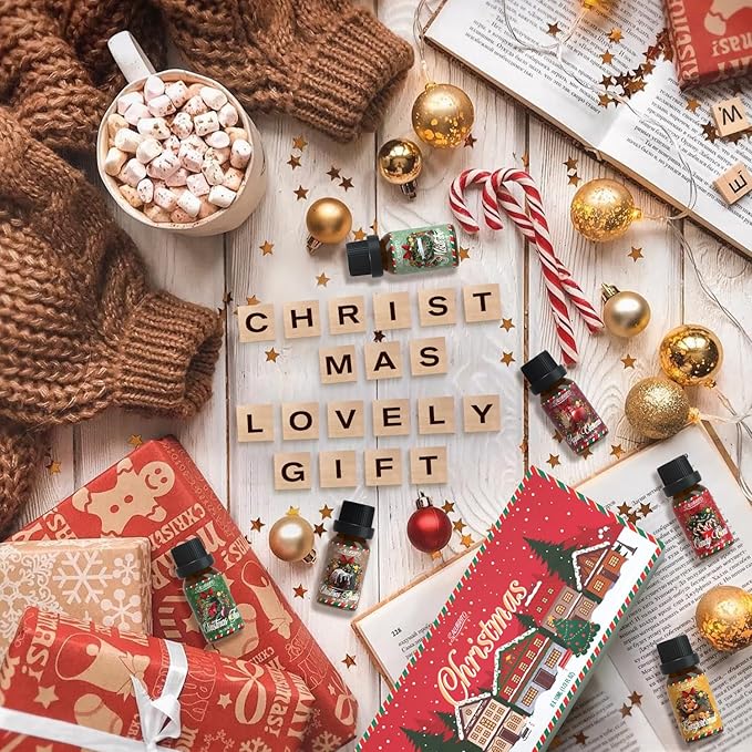 SALUBRITO Christmas Fragrance Oils Set, Winter Essential Oils for Diffuser, Candle Making, Scented Oils Gift - Candy Cane, Christmas Tree, Christmas Pudding, Apple Cinnamon, Gingerbread, Mistletoe