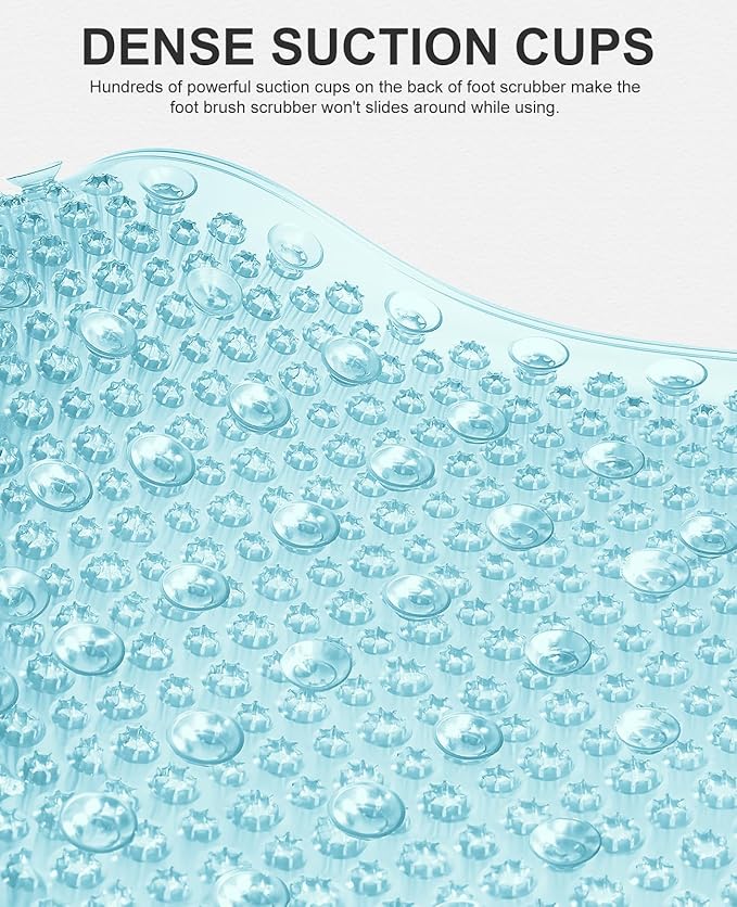 OTHWAY Non Slip Grassy Bathtub Mat : 25.6X13.4 inches Sturdy But Soft Bath Mat_Quick Drain Shower Floor Mat with Soft Bristles for Scrubbing Feet (Light Blue)