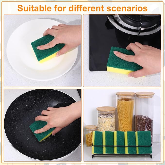 200 Pcs Individually Wrapped Sponges, Uncompressed Non Scratch Scrouing Sponges for Household Cleaning Dishes Kitchen Airbnb Apartment Car Bike Green