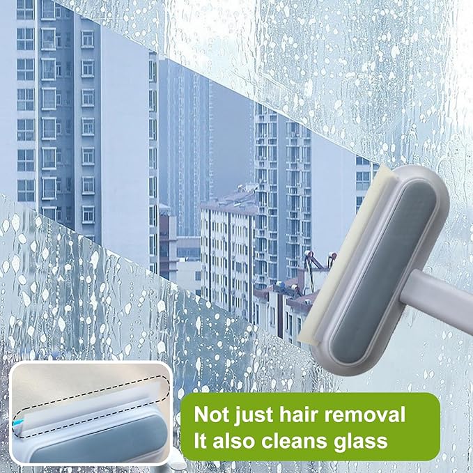 24'' Multifunctional Pet Hair Remover & Window Screen Cleaner, 4-in-1 Reusable Lint Brush with Extra Long Handle & Storage Hook, Gentle on Couch, Carpets, Bedding, Car Seats, Laundry for Cat Dog Hair