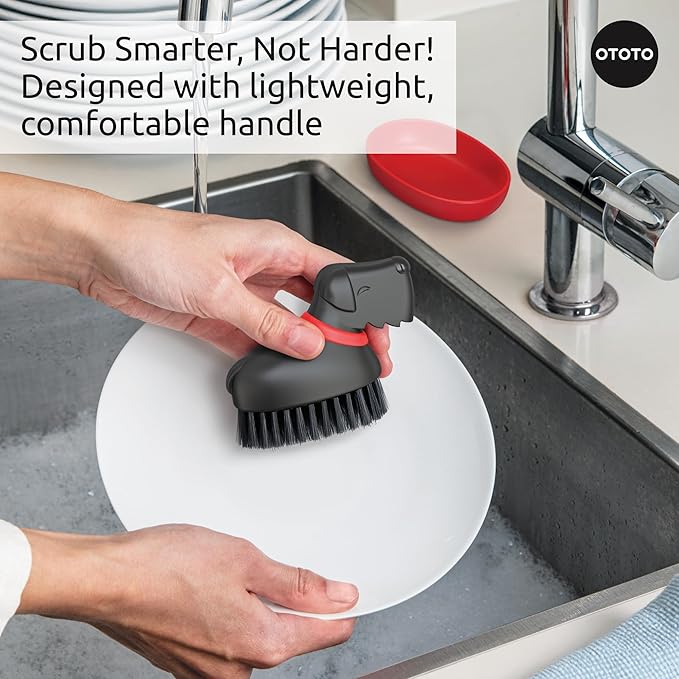 (New) OTOTO Oscar Dog Dish Brush - Dog Gifts, Daschund, Wiener Dog, Dish Scrub Brush, Dish Scrubber, Kitchen Vegetable Scrub Brush Palm Brush, White Elephant Gifts, Cute Kitchen Gadgets