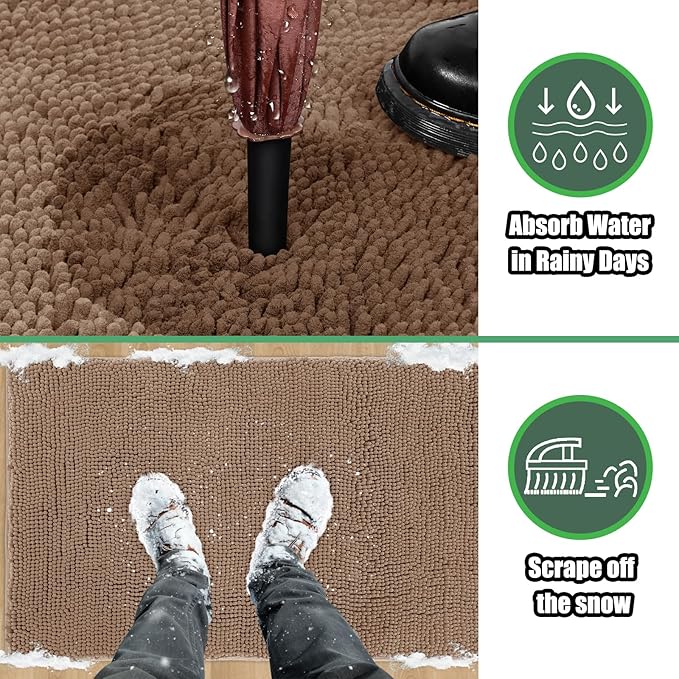 IM HOME Chenille Absorbent Outdoor Doormat 48" x 30", Washable Muddy Door Mats for Dog Non Slip Indoor Doormat Dog Mat for Muddy Paw Front Inside Doormats for Entryway Camel