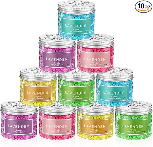 10 Pack Odor Eliminating Beads, Pet Scents Deodorizing Gel Beads Air Fresheners Care for Home 4 oz Eliminates Odors in Bathrooms Cars Boats (Lemon, Sea, Rose, Jasmine, Lavender)