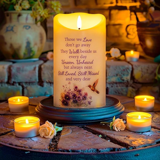 Hummingbird Flameless Memorial Candle, Real Wax LED Light with Remote for Loss of Loved One, Mother, Father - Remembrance Gift (4" x 7")