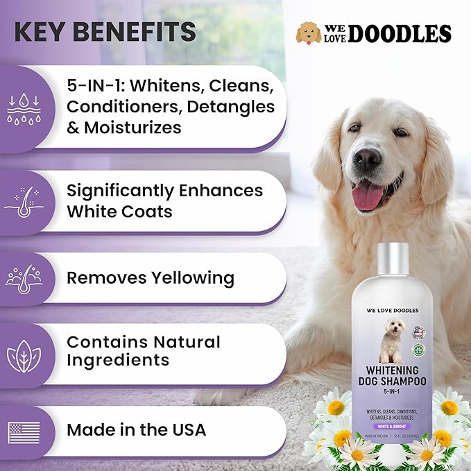 Whitening Dog Shampoo | Made in USA | Brightening Dogs Fur | White & Bright Hair | Removes Stains & Discoloration [We Love Doodles]