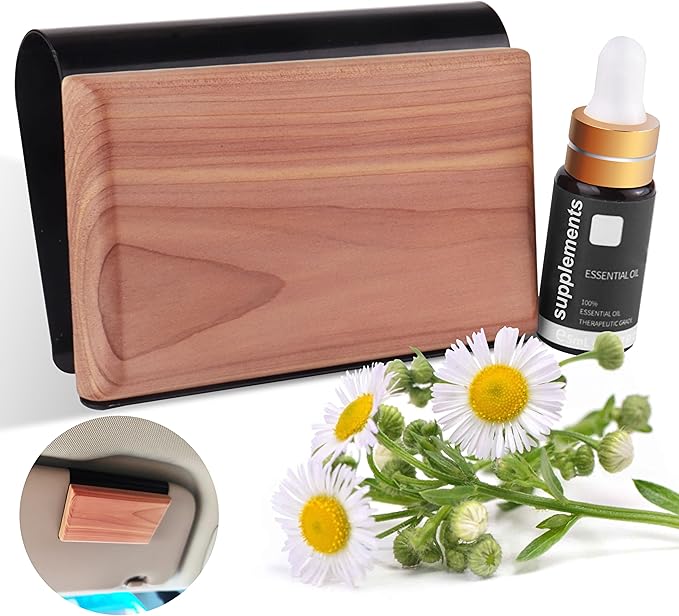 Gift Boxed Car Air Freshener – Long-Lasting Fragrance for 90+ Days – Wooden Car Diffuser – 8 Scents Available – Includes 1 Bottle of 5ML Essential Oil Refill – 0.17 FL OZ (Chamomile)