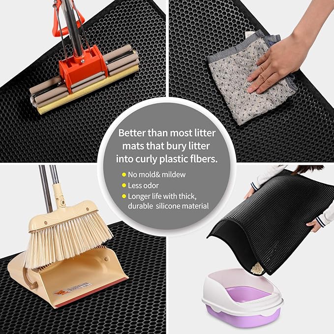 Pieviev Cat Litter Mat Double Layer Waterproof Urine Proof Trapping Mat 1 Pack (Black, 36x30 Inch (Pack of 1))