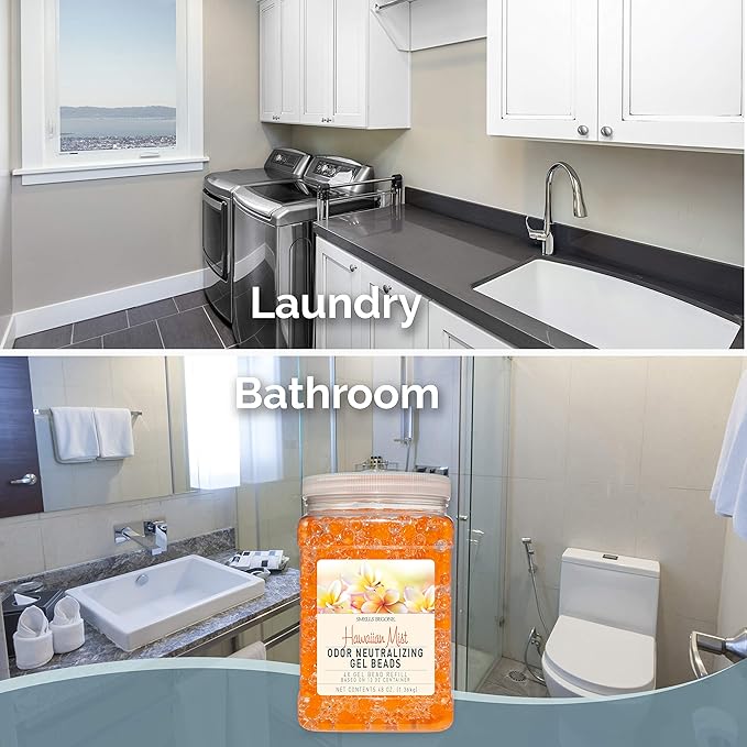 SMELLS BEGONE 48 oz Odor Eliminator Gel Bead Refill - Eliminates Odors from Bathrooms, Cars, Boats, RVs & Pet Areas - Air Freshener - Made with Essential Oils - Hawaiian Mist Scent