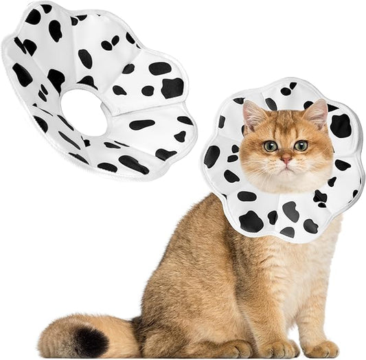 Soft Adjustable Cat Cone Collar, Comfortable Cat Recovery Collar Suitable for Various Types of Cats,Elizabethan Neck Protective Collar for Cats After Surgery (Milk, Large)