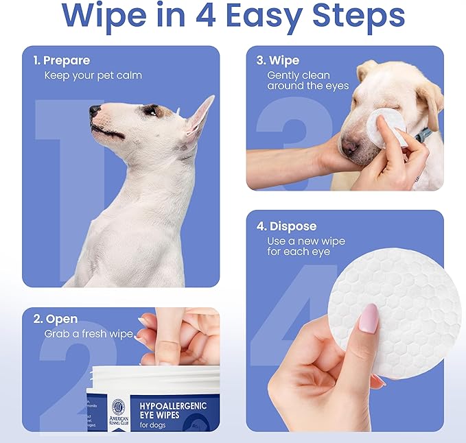 AKC Pet Eye Wipes for Dogs & Cats – Tear Stain Remover & Eye Discharge Cleaner – Hypoallergenic Grooming Wipes, 100 Count (Oatmeal Scent)