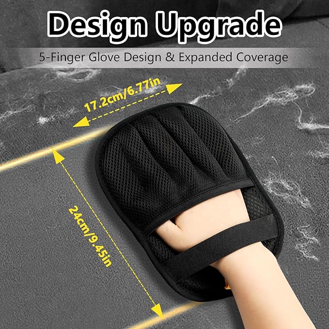 Upgraded Pet Hair Removal Gloves for Cats & Dogs, Five-Finger Electrostatic Reusable Magic Brush for Effortless Pet Hair Remover Tool on Carpet, Clothing, Laundry, Couch, Car Seat
