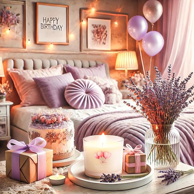 Birthday Candles, Scented Candles Gift Set for Stress Relief, 3 Votive Candles for Women and Men, Birthday Candle Gifts for Women (Pink + Purple + White, 7 oz)