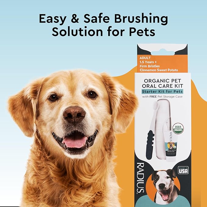 RADIUS Canine Oral Care Kit, Includes 1 Pet Toothbrush, 1 Critter Case, and 0.8 oz Canine Pet Toothpaste, Firm Bristle & Non Toxic Toothpaste for Dogs