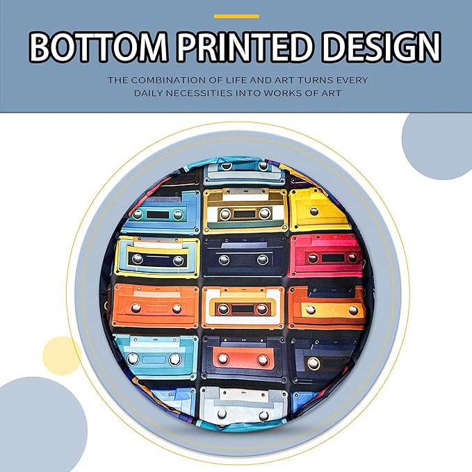 Vintage Cassette Music Tape Laundry Basket Foldable Oxford Cloth Funny Tote Bag Laundry Hamper Clothes Storage Bucket Toy Organizer For Bathroom/Laundry Storage/Bedroom 18.9x16.5 Inch