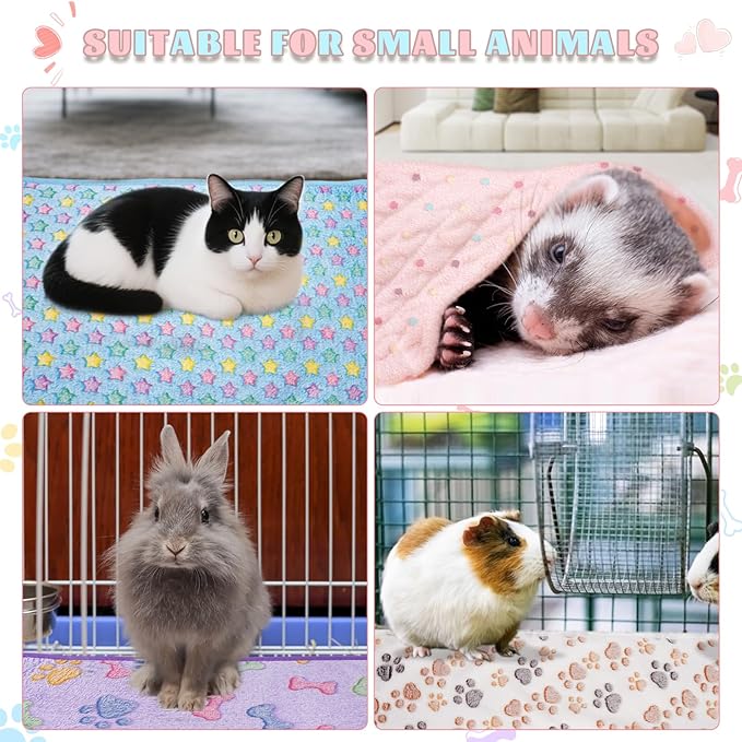 6 Pack Guinea Pig Cage Liner, Washable Guinea Pig Fleece Blankets Beding Accessories, Flannel Throw Warm Sleep Mat, Pet Pee Pads for Small Animal Hamster Rabbit Puppy Cat (Light Color, 24x16 Inch)