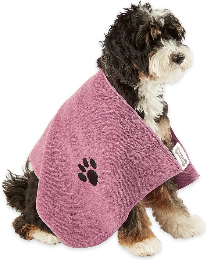 Bone Dry Pet Grooming Towel Collection Absorbent Microfiber Drying Set, 15x30", Embroidered Rose, 3 Count