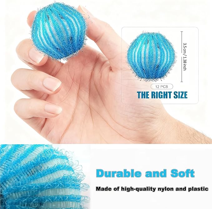 Upgrade 12 PCS Pet Hair Remover for Laundry, Reusable Dog & Cat Hair Catcher for Washer & Dryer, Removes Fur & Lint from Clothes & Bedding, Won’t Damage Fabrics (Bright Blue White)