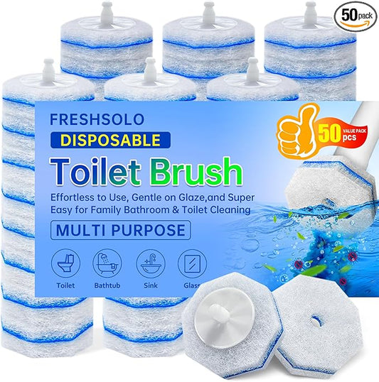 50 Count Upgraded Toilet Wand Refills | 2X Cleaning Power Toilet Bowl Cleaners | Extra Foam Disposable Brush Heads | Compatible with Most Toilet Cleaning Systems