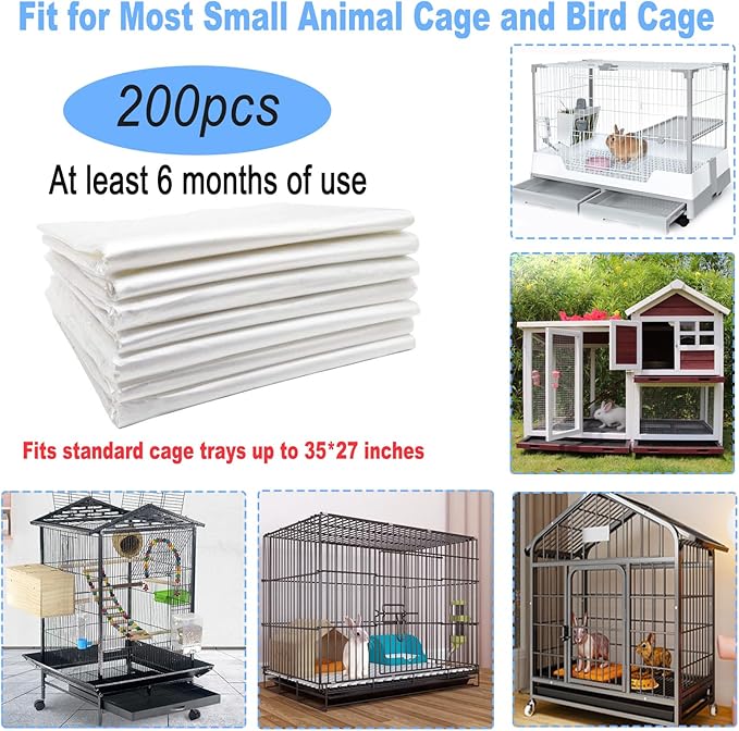 200 Pcs Disposable Rabbit Cage Liner, 35'' X 27'' Large Bunny Cage Tray Liners Clear Plastic Guinea Pig Toilet Film for Bunnies Ferrets Chinchillas Birds Small Animal - Leak Proof & No Mess