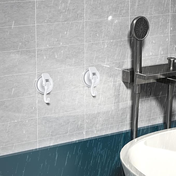 Heavy Duty Vacuum Suction Cup Hooks, White Plated Polished Super Suction for Kitchen Bathroom, 4 Pack