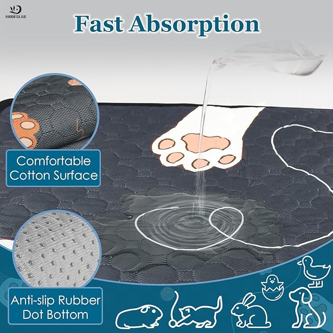 4-Pack Guinea Pig Cage Liner Washable, 24in x 47in Ultra-Absorbent Guinea Pig Bedding for Cage Non-Slip Leak-Proof Pee Pads for Dogs Rabbit Bunny Cat Litter Mat, Black