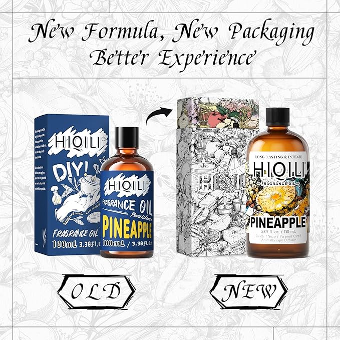 HIQILI Pineapple Fragrance Oil for Diffuser, Soaps, Bath Bombs, Candles Making, Bright Scents for Home, Car & Office - 5.07 Fl Oz