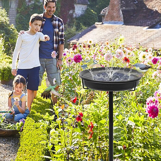 28In Freestanding Birdbaths Bowl Outdoor, Free Standing Garden Bird Bath Bird Feeder Bowl with Metal Stake, Detachable Decoration Spa Birdfeeder for Garden Patio Yard Lawn, New Upgrade(A)