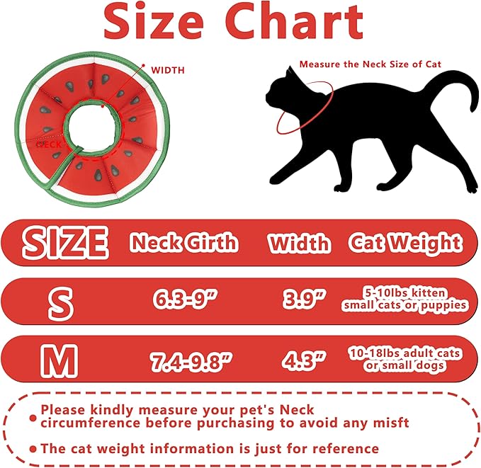 Soft Adjustable Cat Cone Collar - Comfortable Recovery Collar for Cats After Surgery (Watermelon, Medium)