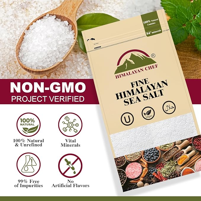 Himalayan Chef Sea Salt, All-Natural Fine Grain, 48-ounce sea Salt Bag, Non-Iodized, No Additives, Unrefined Mineral Salt for Daily Cooking & Seasoning
