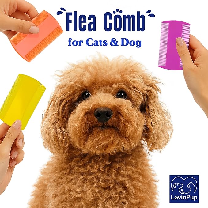 Dog Flea Comb for Grooming, Lice Comb for Dogs, Double Sided Professional Comb Set to Remove Fleas and Lice, Fine Tooth Comb for Large or Small Cats and Dogs