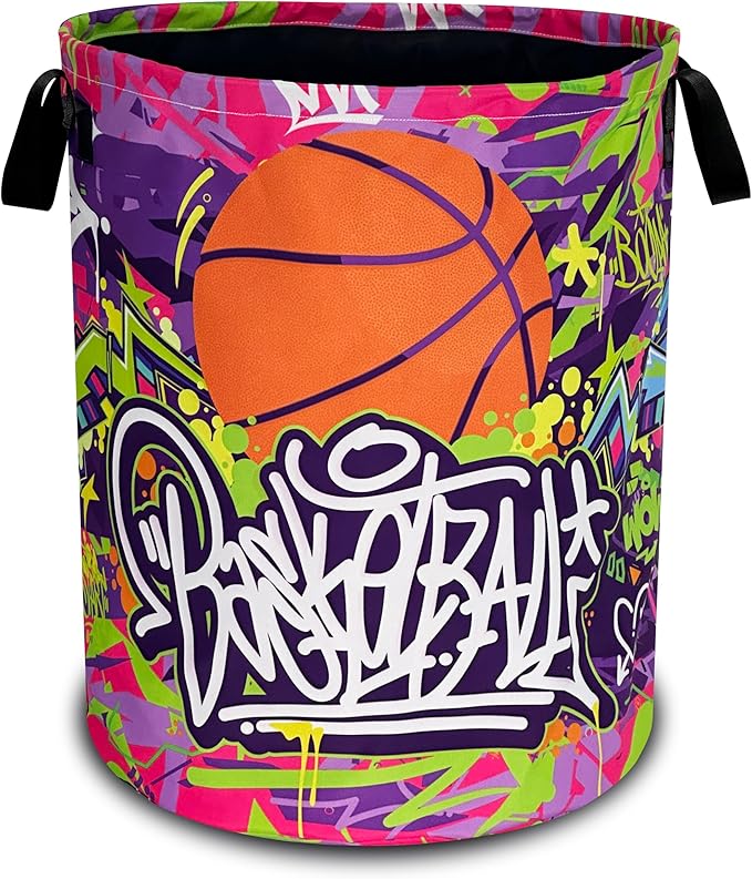 Basketball Laundry Basket Oxford Cloth Funny Sports Laundry Hamper With Handle Foldable Portable Clothes Storage Basket 18.9 X 16.5 In Storage Bag For Laundry Room/Bathroom/Bedroom/Dormitories