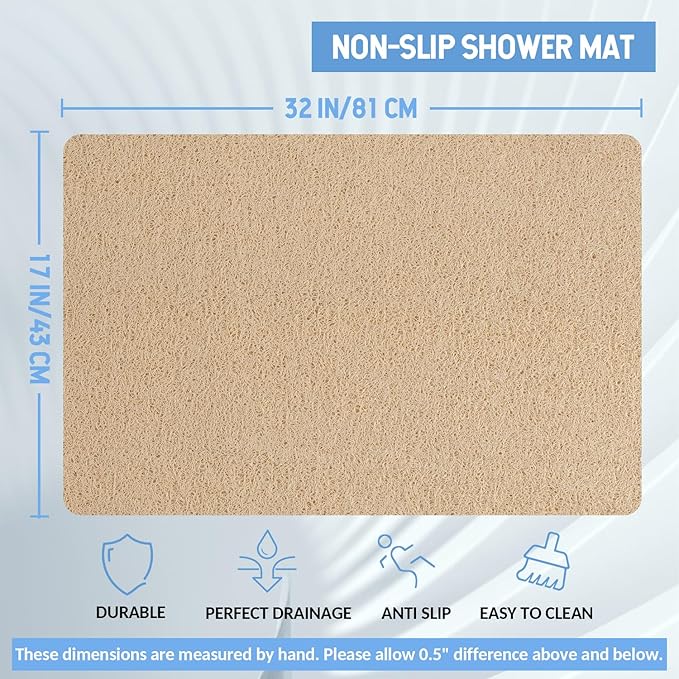 Non Slip Bathtub Mat - Anti Slip Shower Mat, Quick Drying, Foot Scrubber, Anti Slip for Tub, Floor, Bathroom, Home, Kitchen, Hotel (Beige 32'x17')