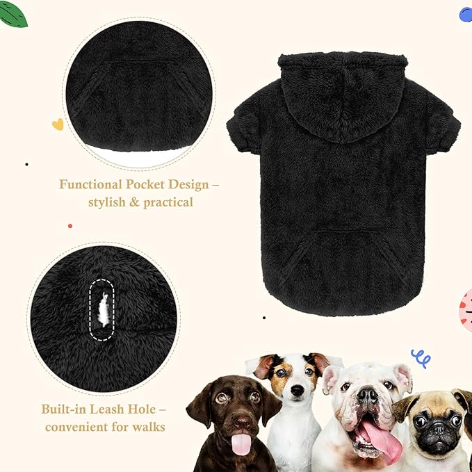 4XL Dog Sweaters for Large Dogs,Dog Hoodie,Warm Fuzzy Fleece Sweatshirt with Hood & Pocket,Leash Hole,Cozy Cold Weather Pet Clothes Sweater Hoodie for Large Dogs(Black,4XL)