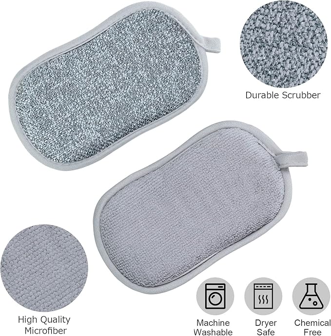 24 Pack Multi Purpose Scrub Sponges Non Scratch Microfiber Sponge Cleaning Dish Scrubber Reusable Dish Sponges for Washing Dishes Along with Heavy Duty Scouring Power (Gray)