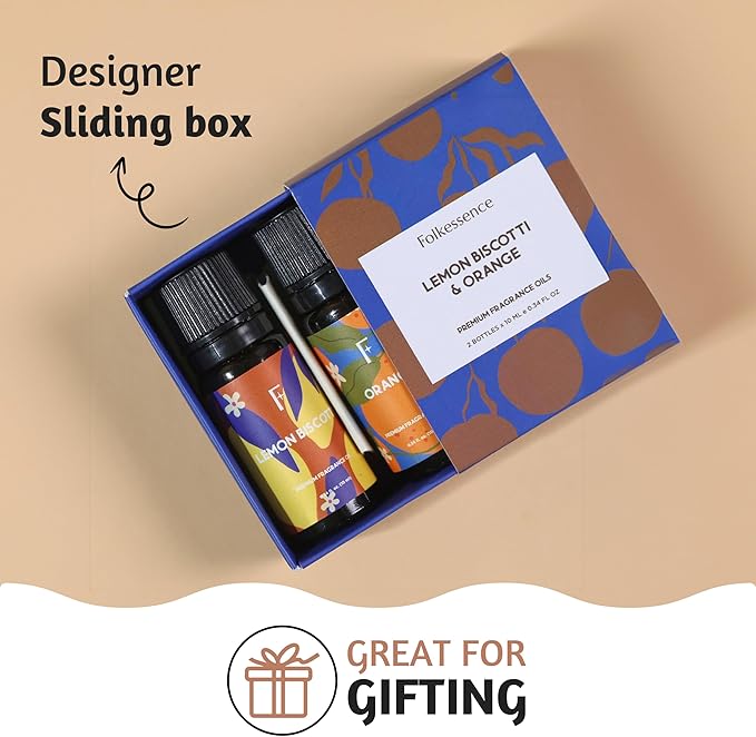 Folkulture Essential Oil for Diffuser Oil | Essential Oils Set of 2 Fragrances | Diffuser Scents for Home | Diffuser Essentials, Fragrance | Lemon Biscotti & Orange