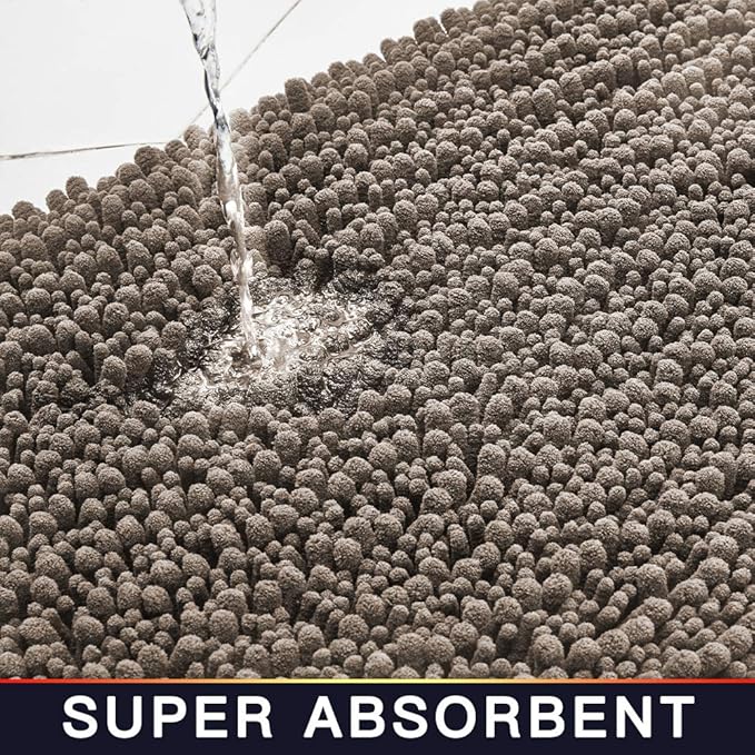 Walensee Bathroom Rug Non Slip Bath Mat (44x24 Inch Taupe) Water Absorbent Super Soft Shaggy Chenille Machine Washable Dry Extra Thick Perfect Absorbant Best Large Plush Carpet for Shower Floor