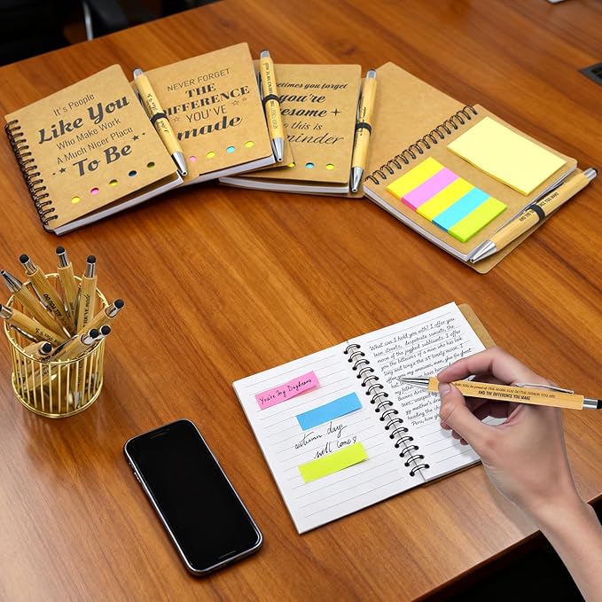 30 Pcs Employee Appreciation Gifts Bulk - 15 Sets of Inspirational Spiral Notebooks with Motivational Pens, Thank You Gifts for Staff, Coworkers,Teacher, Housekeeping, Team, Nurse, Office & School