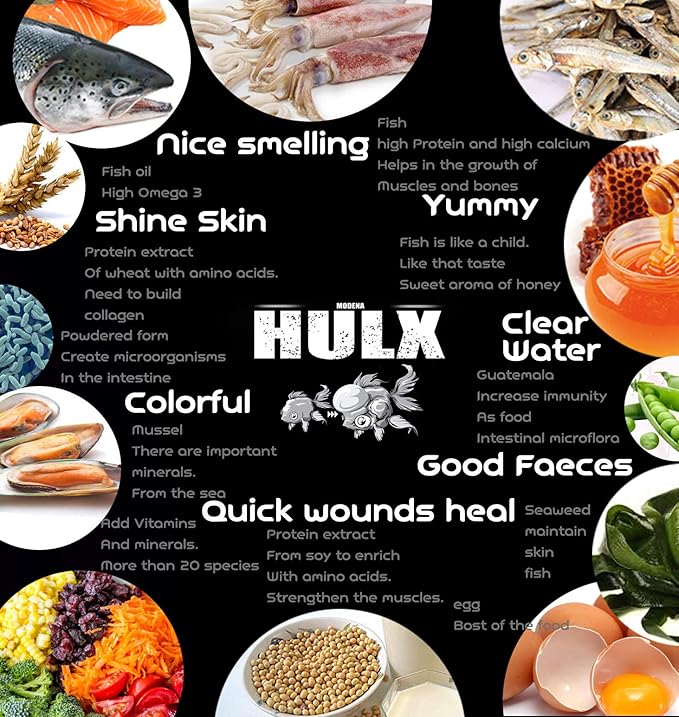 HULX Goldfish Food Sinking Pellets for Big Muscle & Mass Weight Gain, Whey Mixed High Protein 60% Fish Food Growth Fast Formula 1.32 Lb.(600 Gram.) 1mm, Healthy, Color Enhancing Clear Water Fish Feed