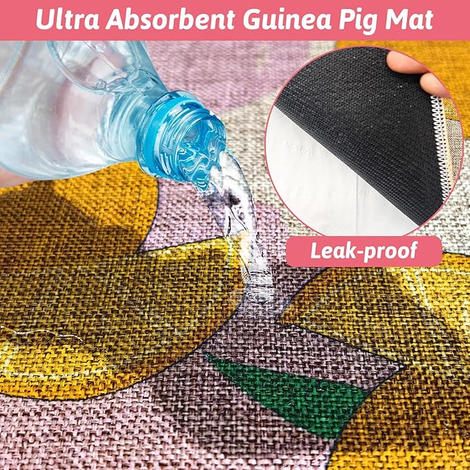 kathson 4 Pcs Guinea Pig Cage Liner Washable Small Animals Bedding Waterproof Guinea Pig Training Mat Reusable Pee Pads for Hamster Rat Chinchilla Hedgehog Gerbil