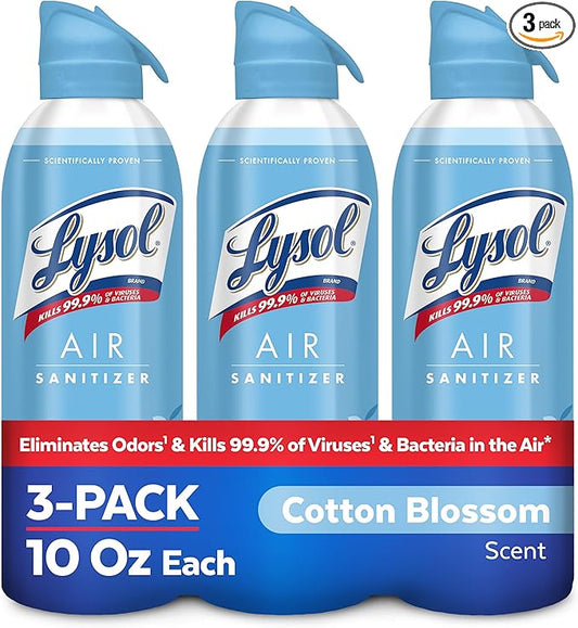 Lysol Air Sanitizer Spray with Odor Eliminator for Home & Office, Sanitizing Spray, Air Freshener Alternative, Cotton Blossom Scent, 10 oz (Pack of 3)