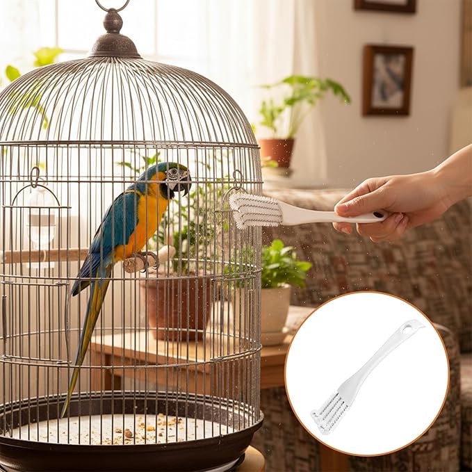 2Pcs Bird Cage Cleaner with Handle & Shovel Birds Cages Cleaners with Front and Back Brush 2-in-1 Bird Cage Cleaner Brush Scoop Durable Cages Cleaning Tool for Kennel Parrot Perch Cleaning
