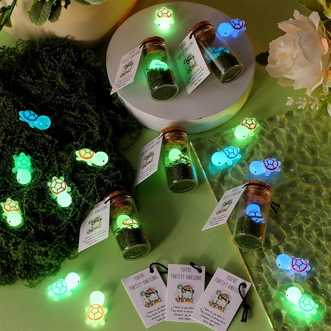 20 Sets Employee Appreciation Gifts Bulk Emotional Support Inspirational Mini Luminous Turtle Cards with Glass Bottle for Christmas Teacher Students Gift Classroom Party Favors