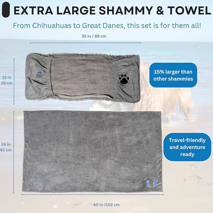 3 Piece Set: 2 Dog Towels and Dog Bath Brush. Dog Shammy and Microfiber Dog Towel. Super Absorbent Towels, Dog Bath Supplies, Dog Scrubber for Bath