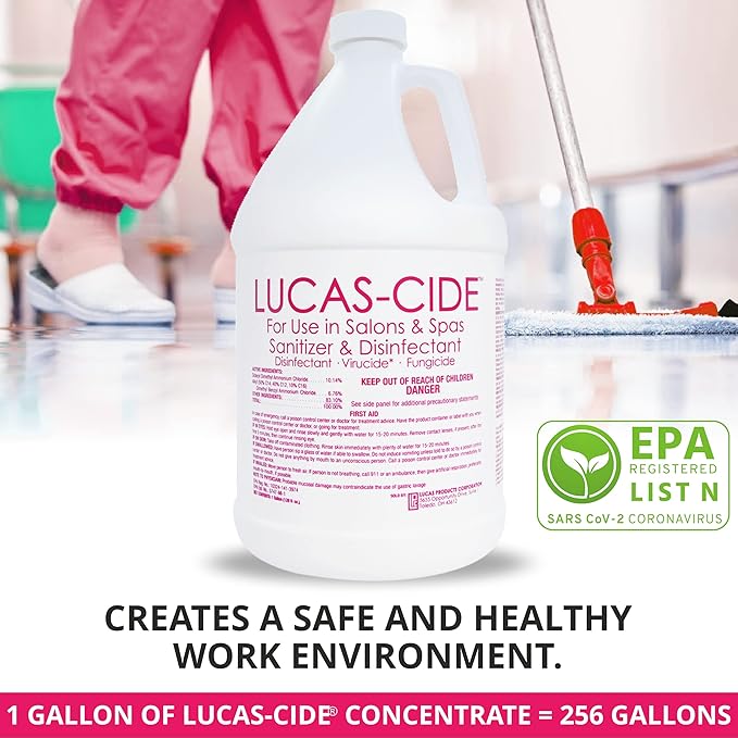 LUCAS-CIDE Salon and Spa Disinfectant Multipurpose Surface Sanitizer, Hospital Grade, EPA Disinfectant Cleaning Supplies Solution 1 Gallon - Pink