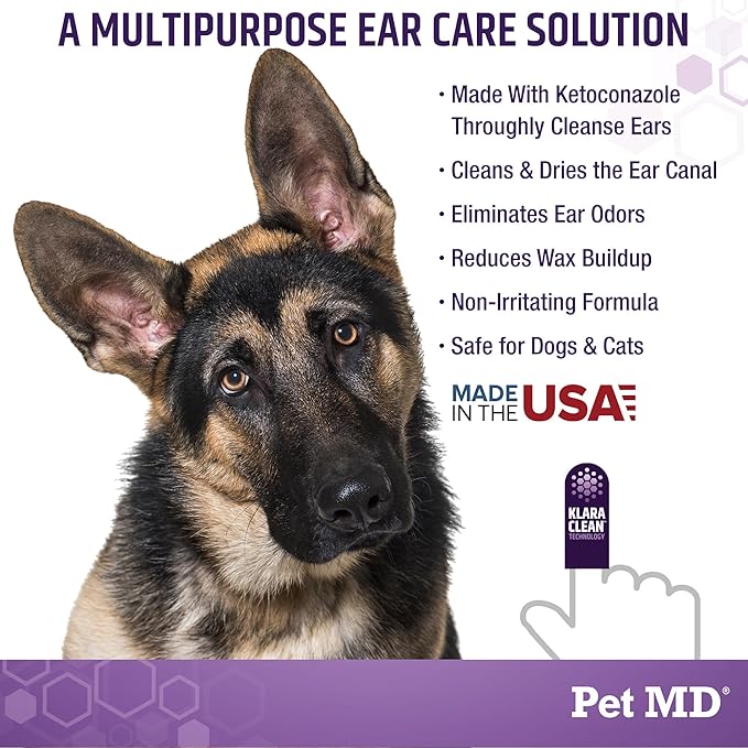 Pet MD Tris Ear Finger Wipes for Dogs & Cats - Multipurpose Cleansing Solution Cat Ear Wipes & Puppy Ear Cleaner - Pet Safe Cleaner to Clean and Remove Debris - 50ct