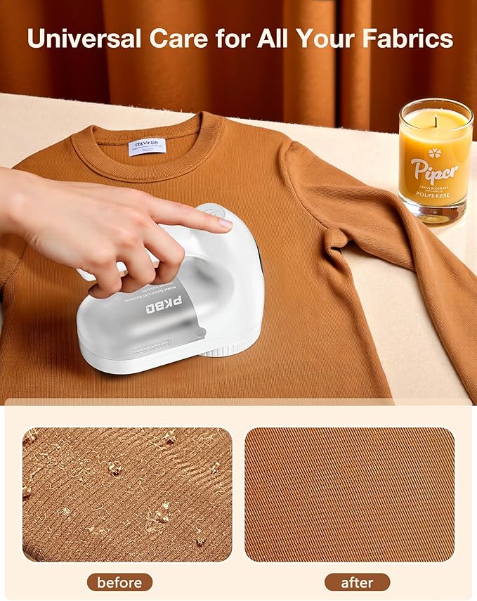 IPX6 Waterproof Washable Electric Fabric Shaver and Lint Remover, Rechargeable Sweater Defuzzer with 3 Free Extra Blades, Quickly and Effectively Remove Fluff, Fuzz, Bobbles for Clothes, White