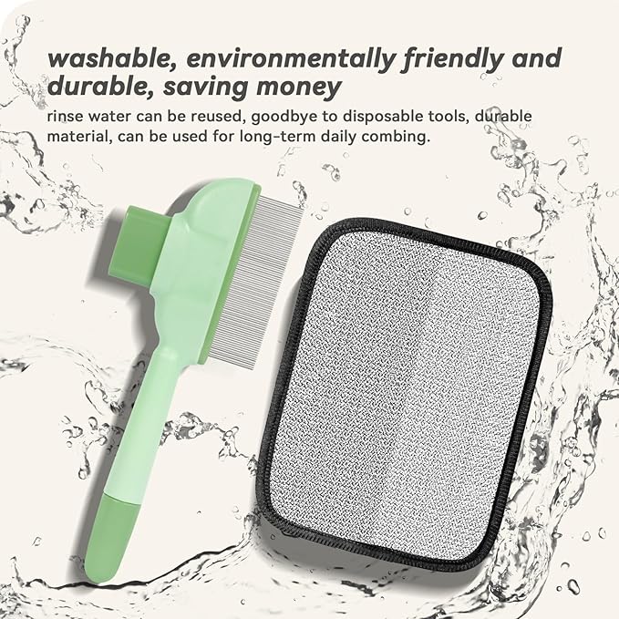 Flea Comb for Cats & Dogs – Removes Loose Hair, Tangles, Fleas & Dander, with Free Electrostatic Pet Hair Removal Glove for Clothes, Furniture, Carpets & Bedding