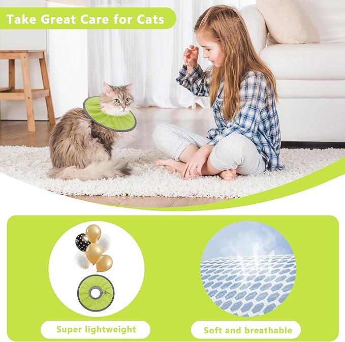 Lightweight Cat Cone Collar Soft, Soft Comfortable Cat Recovery Collar After Surgery, Elizabethan E Collar for Cats, Cone for Cats to Stop Licking (Water Green, Medium)
