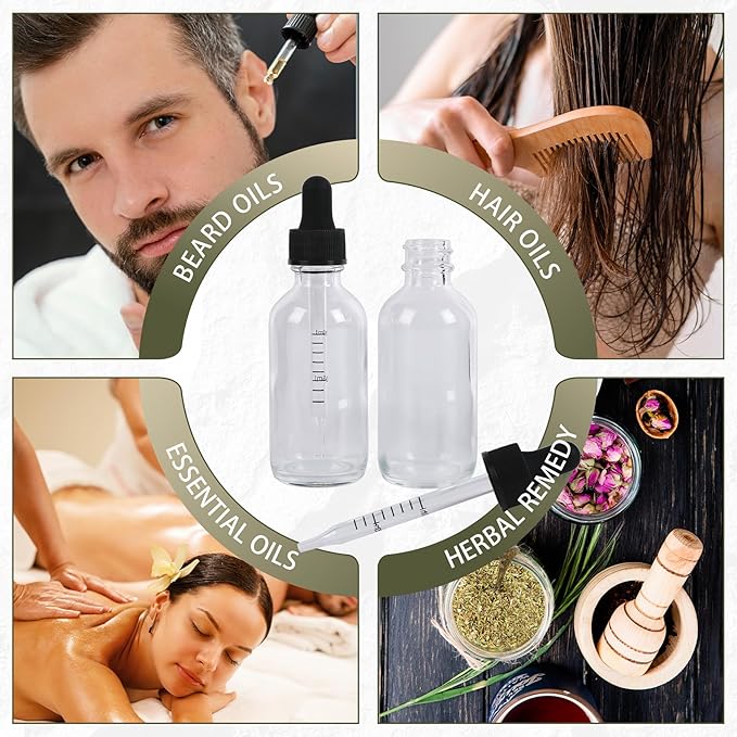 48 Pack, 2oz Glass Dropper Bottle, Preety Texture Tincture Bottles with Precise Scales Eye Droppe, for All Kinds Of Mixed Liquids,Leak-Proof Design for Easy Travel (Clear)